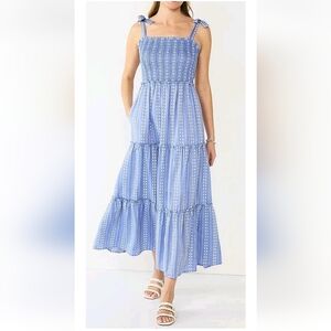 Draper James Blue and White Striped Tie-Shoulder Maxi Dress
